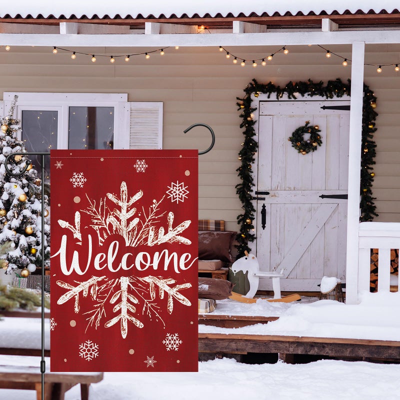 Heyfibro Christmas Winter Welcome Garden Flag 12x18 Inch Double Sided Burlap, Winter Snowflake Yard Flags for Holiday Xmas Yard Outdoor Decoration(ONLY FLAG) - Image 3