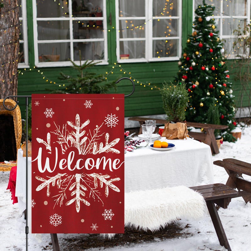 Heyfibro Christmas Winter Welcome Garden Flag 12x18 Inch Double Sided Burlap, Winter Snowflake Yard Flags for Holiday Xmas Yard Outdoor Decoration(ONLY FLAG) - Image 2