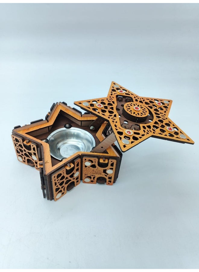 Genaric مبخرا خشبية يدوية الصنع على شكل نجمة بتصميم هندسي وأحجار كريمة - Image 2