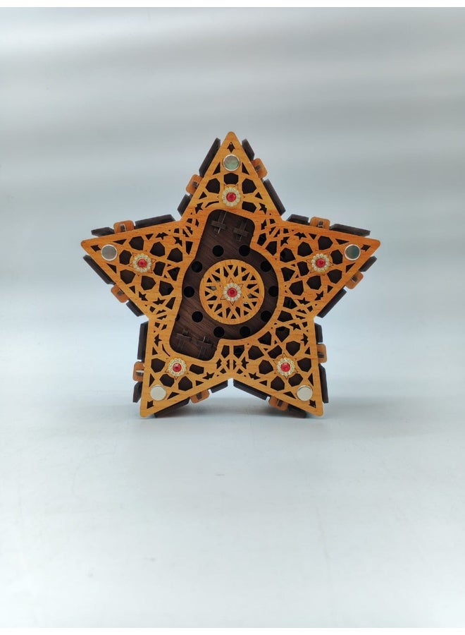 Genaric مبخرا خشبية يدوية الصنع على شكل نجمة بتصميم هندسي وأحجار كريمة - Image 1
