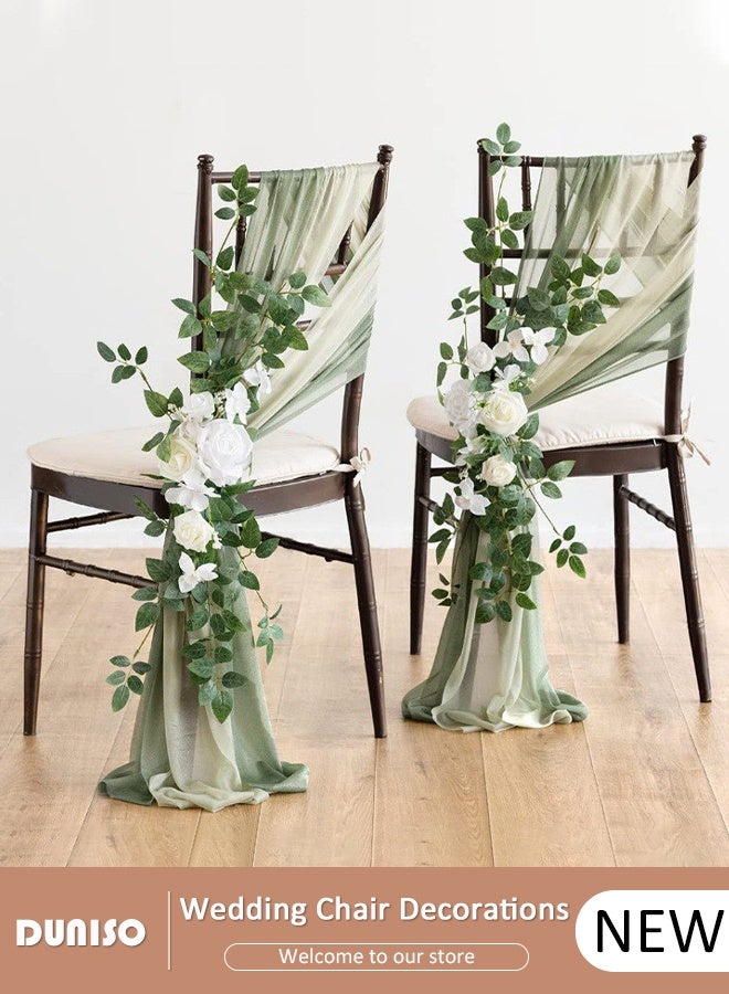 DUNISO Wedding Chair Back Decorations,Set of 1 Chiffon Chair Sashes and 1 Artificial Flower, Easy to Preserve With Arrangements for Wedding Ceremony Decor - Image 1