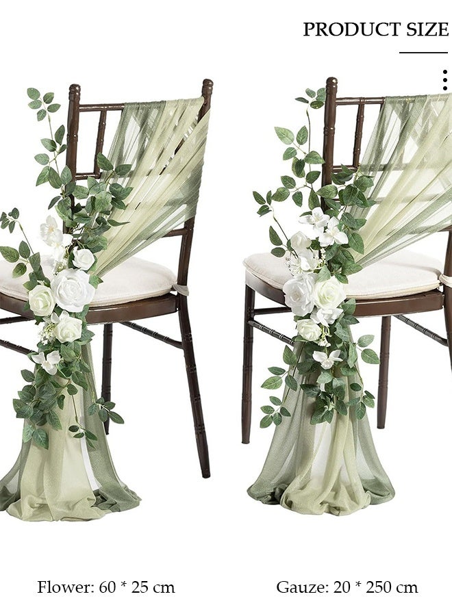 DUNISO Wedding Chair Back Decorations,Set of 1 Chiffon Chair Sashes and 1 Artificial Flower, Easy to Preserve With Arrangements for Wedding Ceremony Decor - Image 3