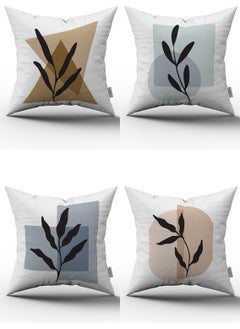 Cango Home Brown Blue Modern Abstract Leaf Pattern Digital Printed Throw Pillow Case Set 4KMBS107  - Image 1