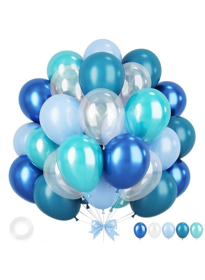 Sowide Ocean Themed Party Balloons, 12 Inchs Turquoise Teal Blue Clear Metallic Balloons for Kids Ocean Shark Sea Themed Pool Party Baby Shower Birthday Beach Decorations - Image 1