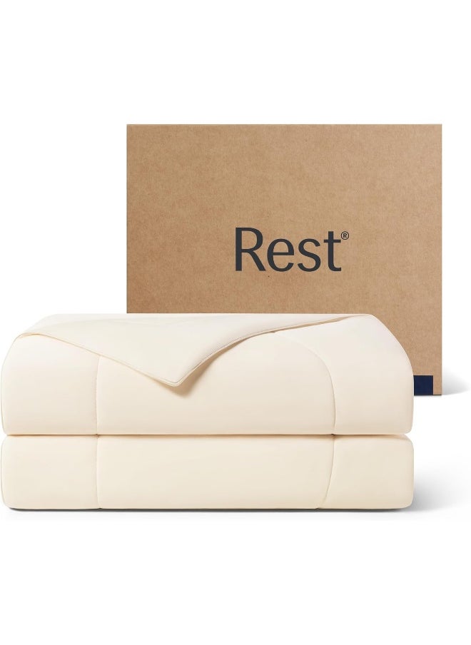 Rest Evercool® Cooling Comforter, All Season Down Alternative Blanket for Hot Sleepers and Night Sweats, Luxuriously Soft, Hypoallergenic, Ivory Queen 90"x90"  - Image 1