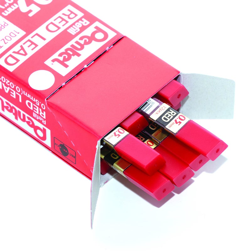 Pentel Lead 0.5mm, Red, 12 Leads Per Tube, Box of 12 Tubes (PPR-5) - Image 3