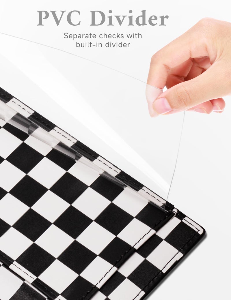 Zreal Checkbook Cover for Women & Men, Premium PU Leather RFID Blocking Check Book Cover for Duplicate Checks (Black White Checkered) - Image 4