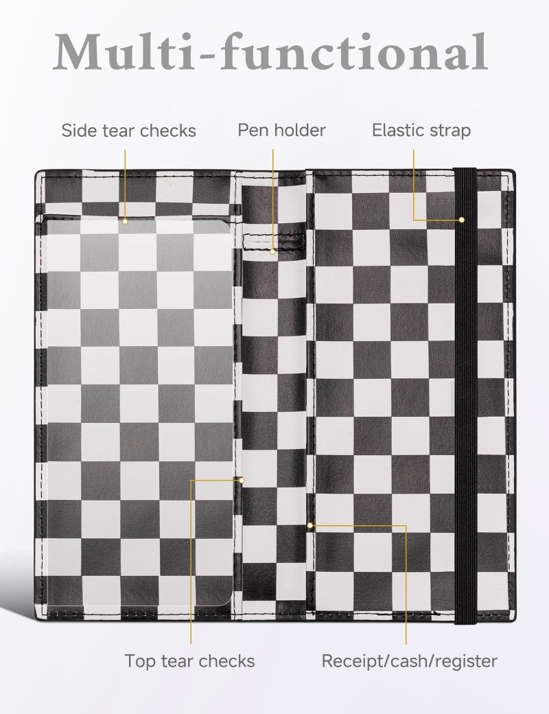 Zreal Checkbook Cover for Women & Men, Premium PU Leather RFID Blocking Check Book Cover for Duplicate Checks (Black White Checkered) - Image 2