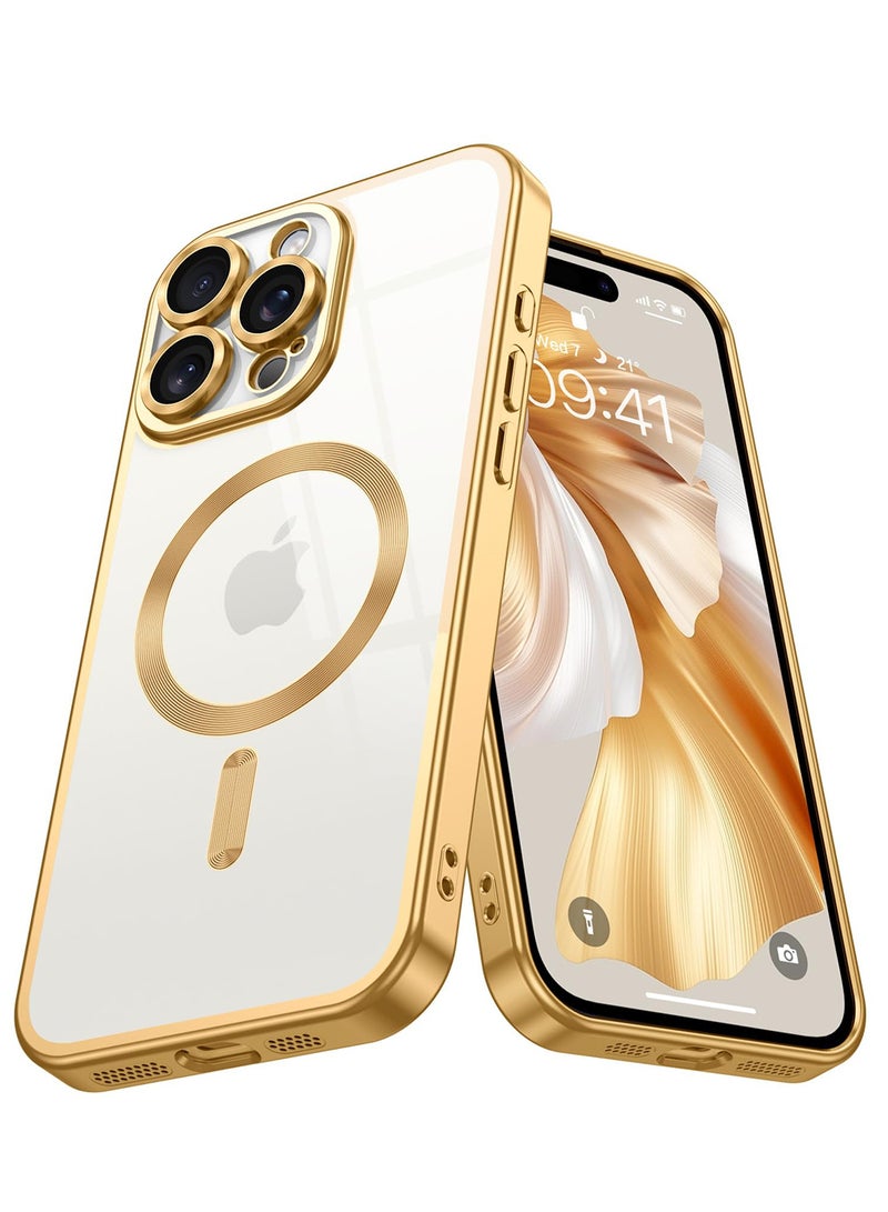 إكس ليفيل جراب ماج سيف لهاتف آيفون 16 برو ماكس، حلقة قابلة للطي، مغناطيسي قوي، حامل متين ومتعدد الاستخدامات، حماية من السقوط، جراب بحامل مغناطيسي لهاتف آيفون 16 برو ماكس، مضاد لبصمات الأصابع والخدوش (ذهبي شفاف) - Image 1