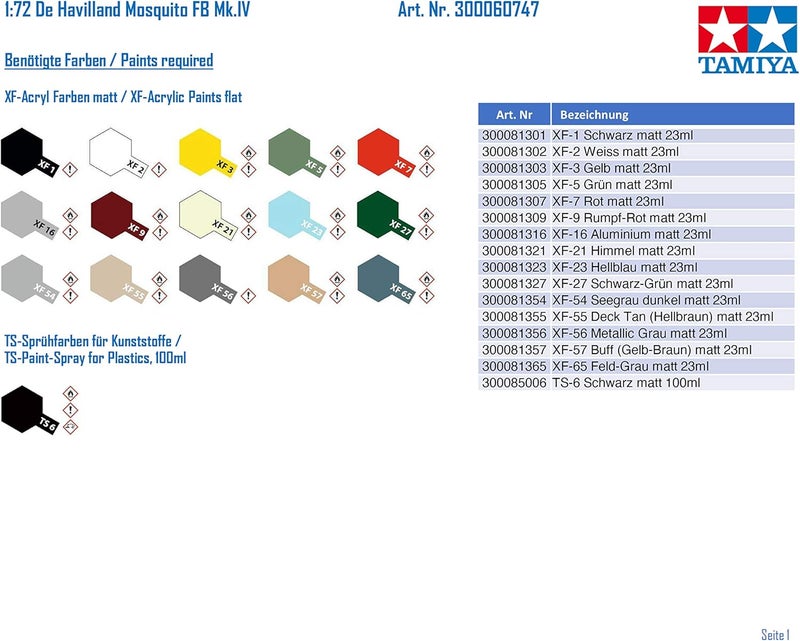 Tamiya 1:72 Scale De Havilland Mosquito FB Mk IV Model Kit - Image 3