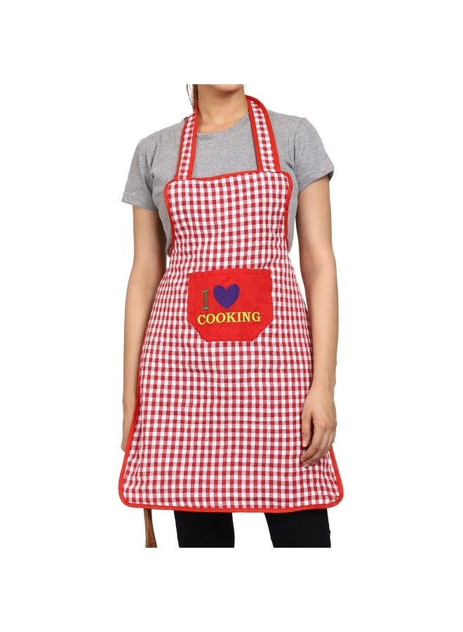JMi Cotton Checkered Design Waterproof Apron with Multipurpose Front Large Embroidered Pocket Pack of 2 (RED & Black) - Image 4