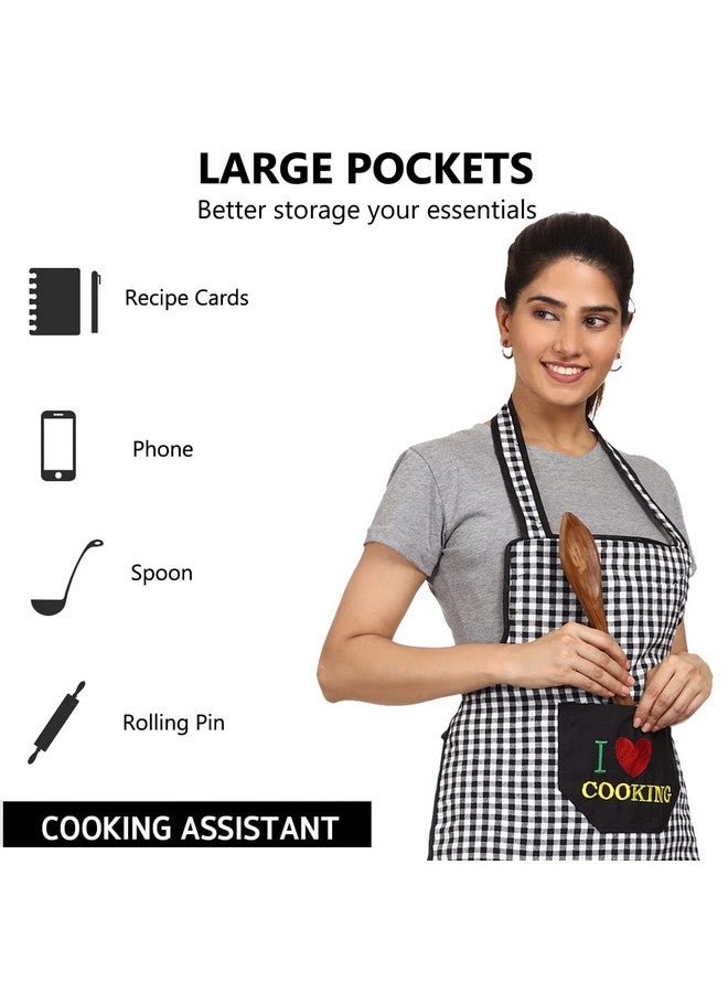JMi Cotton Checkered Design Waterproof Apron with Multipurpose Front Large Embroidered Pocket Pack of 2 (RED & Black) - Image 2