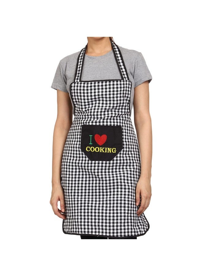 JMi Cotton Checkered Design Waterproof Apron with Multipurpose Front Large Embroidered Pocket Pack of 2 (RED & Black) - Image 3