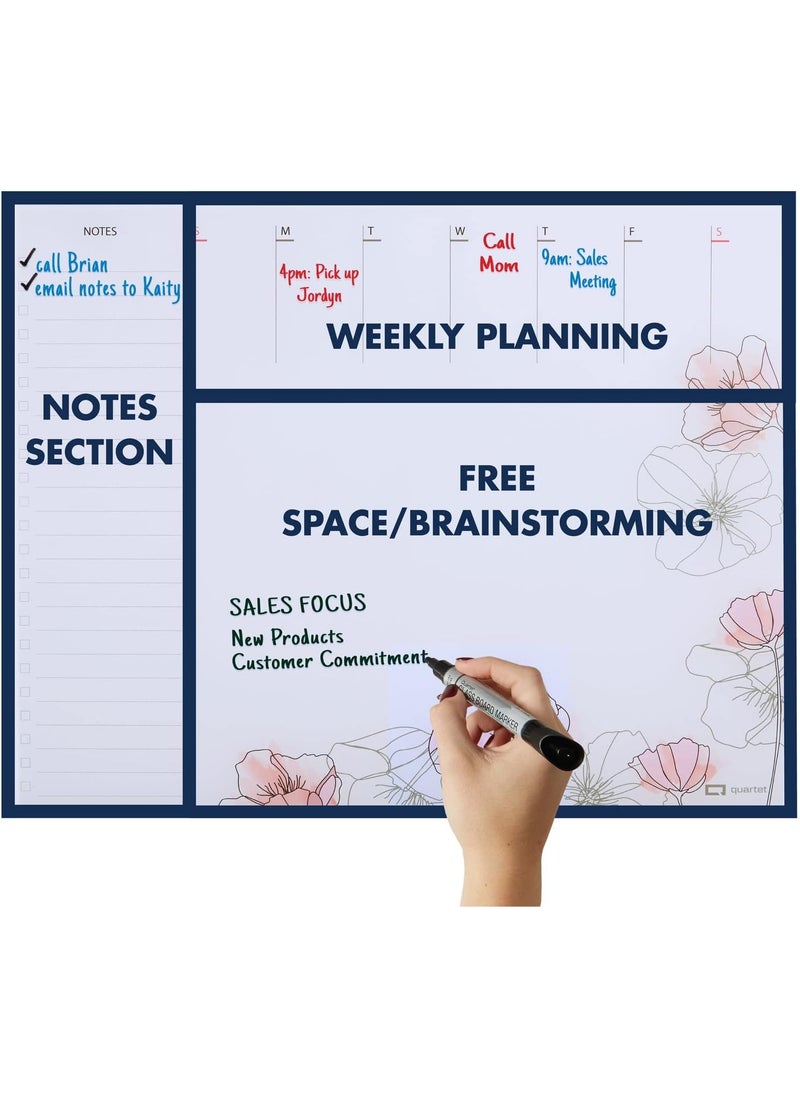Quartet Quartet Glass Desktop Weekly Planner 17 x 22 Whiteboard Dry Erase Surface Clean Erase Includes 1 Dry Erase Marker Floral GDP2217F  - Image 2
