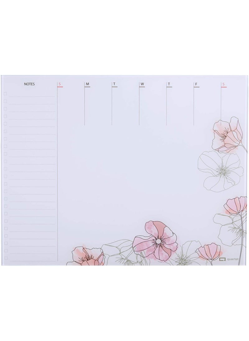 Quartet Quartet Glass Desktop Weekly Planner 17 x 22 Whiteboard Dry Erase Surface Clean Erase Includes 1 Dry Erase Marker Floral GDP2217F  - Image 1