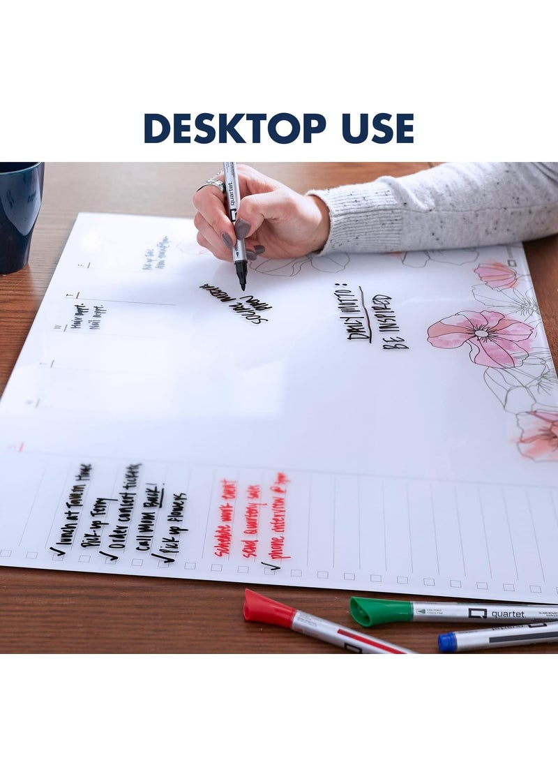 Quartet Quartet Glass Desktop Weekly Planner 17 x 22 Whiteboard Dry Erase Surface Clean Erase Includes 1 Dry Erase Marker Floral GDP2217F  - Image 4