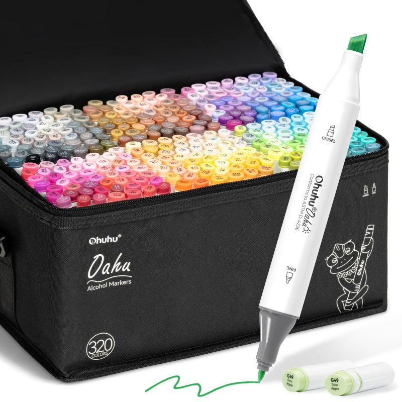 Ohuhu Alcohol Markers 320 Colors - Chisel & Fine Double Tipped Art Markers for Artists Adults Coloring Drawing Sketching Illustration - Alcohol-based Refillable Ink - Image 1