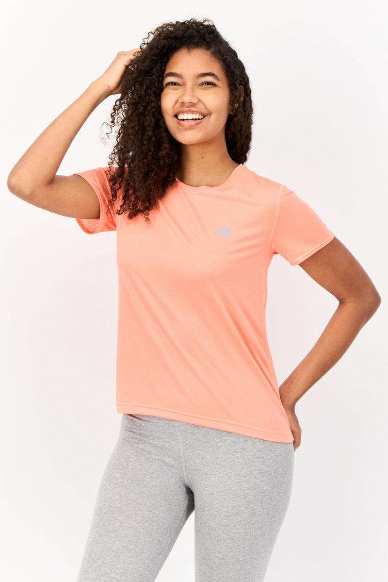 Adidas تي شيرت رياضي نسائي قصير الأكمام للجري، كورال - Image 1