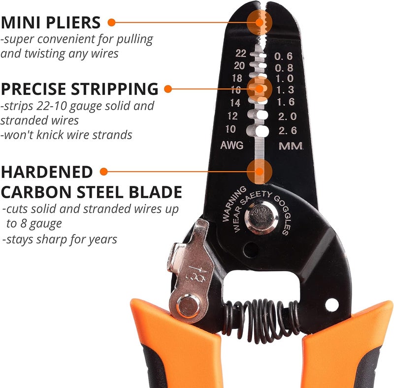Wirefy STRP-01 Wire Stripper and Cutter for Solid and Stranded Wires 22-10 AWG | Precision Calibrated Ergonomic Wire Stripping Tool - Image 2