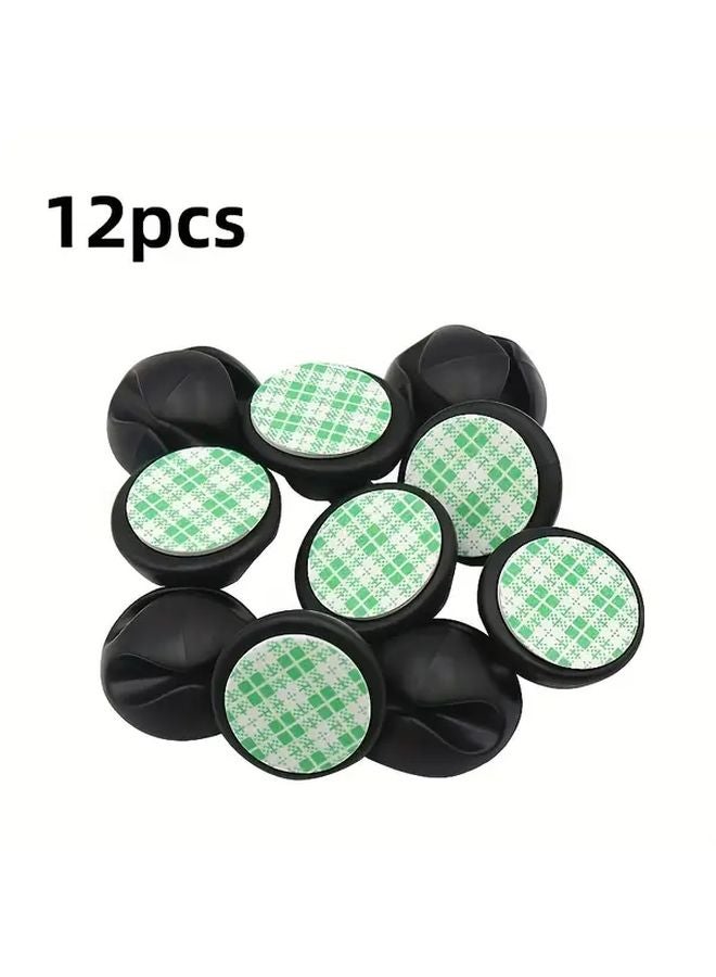 12pcs Self Adhesive Cable Clips Under Desk Cord Organizer Wire Holder Black - Image 1