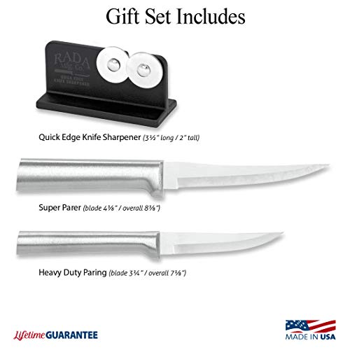 Rada Cutlery 2-Piece Paring Knife with Sharpener Set, Silver Handle - Image 2