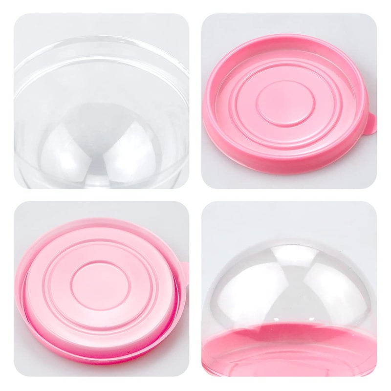 PRALB 100 Set 2.75x2.75x2 inch Clear Plastic Mini Cupcake Boxes Muffin Pod Dome Muffin Single Container Box Wedding Birthday Gifts Supplies for Cheese Pastry Dessert Mooncake (round  pink) - Image 3