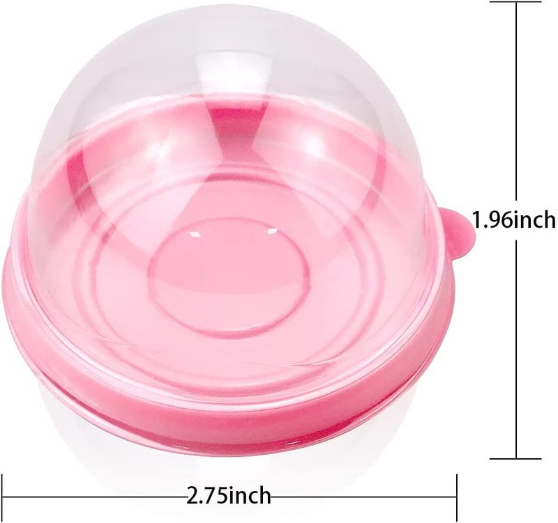 PRALB 100 Set 2.75x2.75x2 inch Clear Plastic Mini Cupcake Boxes Muffin Pod Dome Muffin Single Container Box Wedding Birthday Gifts Supplies for Cheese Pastry Dessert Mooncake (round  pink) - Image 2