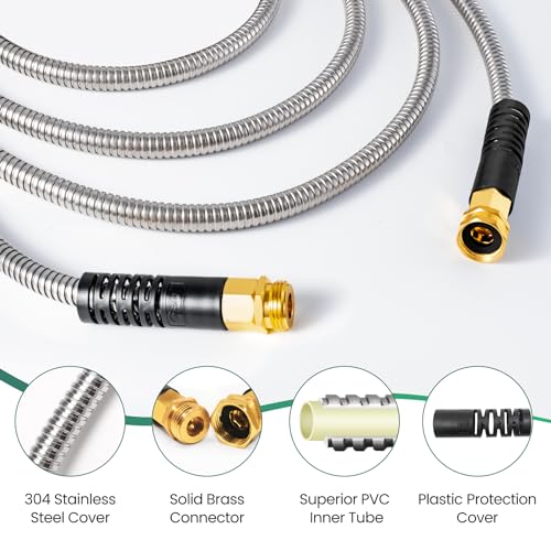 Cesun Metal Garden, Short Connector, Water Lead-in Hose Extension, Extremely Flexible, for Hose Reel/RV/Dehumidifier, Lightweight/Durable/Drinking Water Safe SS Female to Male, 5FT - Image 2