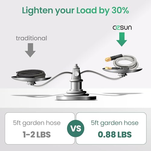 Cesun Metal Garden, Short Connector, Water Lead-in Hose Extension, Extremely Flexible, for Hose Reel/RV/Dehumidifier, Lightweight/Durable/Drinking Water Safe SS Female to Male, 5FT - Image 4