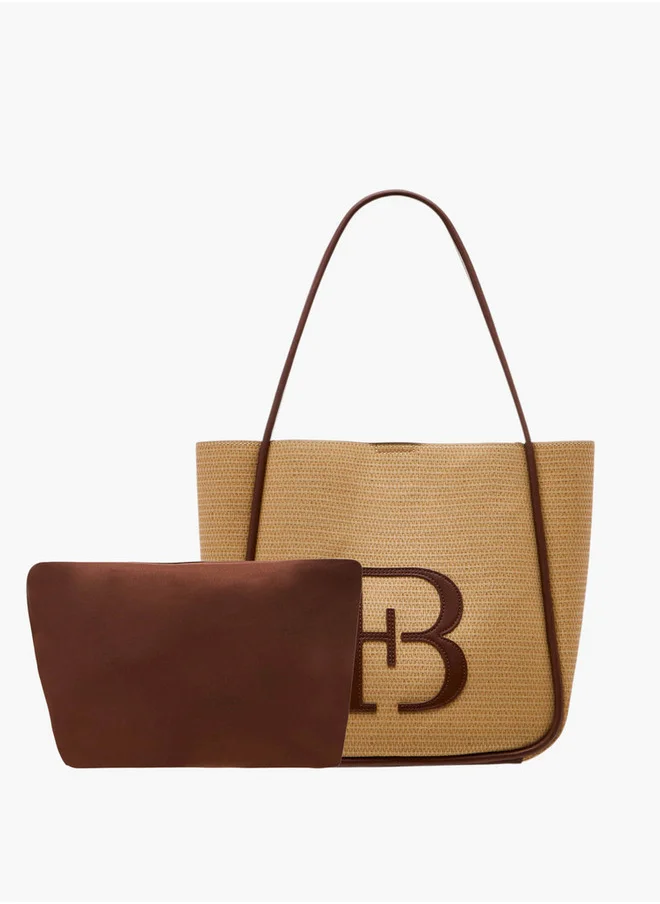 Flora Bella By Shoexpress Textured Tote Bag with Double Handle and Pouch