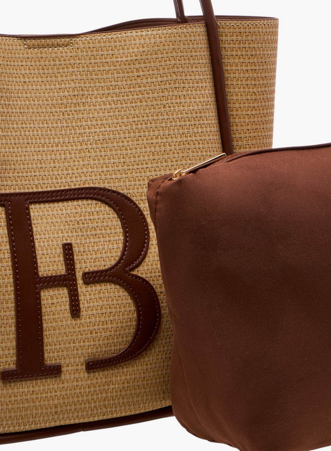 Textured Tote Bag with Double Handle and Pouch