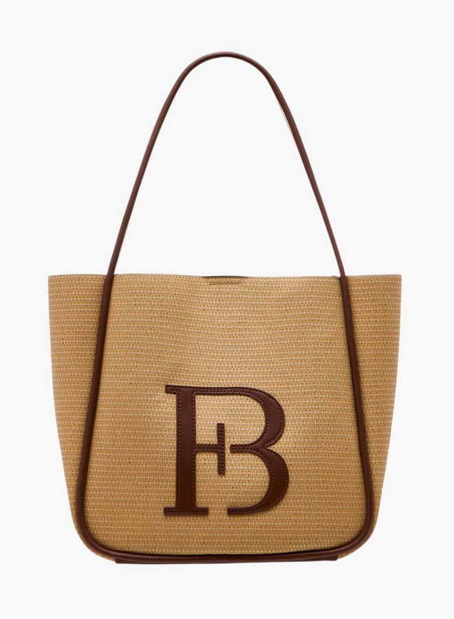 Textured Tote Bag with Double Handle and Pouch