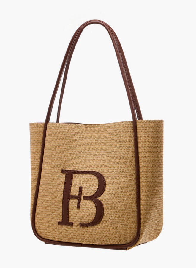 Textured Tote Bag with Double Handle and Pouch