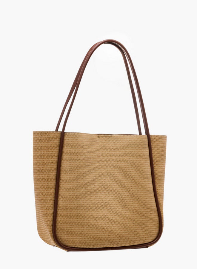 Textured Tote Bag with Double Handle and Pouch
