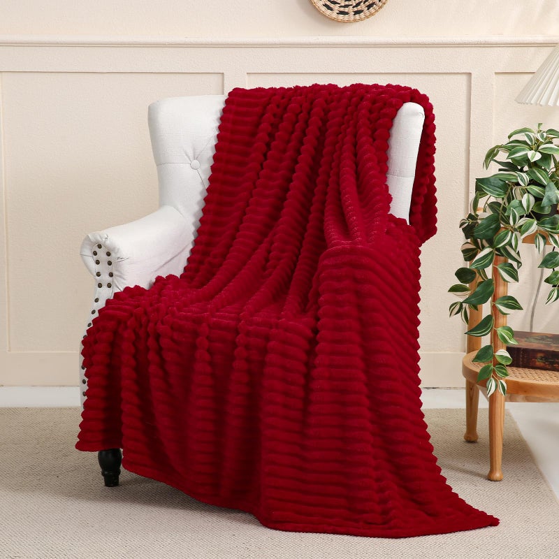 Linecooo Valentines Day Decorations Red Fleece Throw Blanket 50â€Ã—60â€ for Couch Sofa Bed,Super Soft Cozy Plush Microfiber Flannel Blanket with Stripes Design Lightweight for Adults,Woman,Girls Gifts - Image 1
