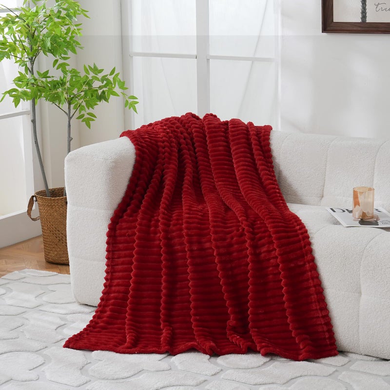 Linecooo Valentines Day Decorations Red Fleece Throw Blanket 50â€Ã—60â€ for Couch Sofa Bed,Super Soft Cozy Plush Microfiber Flannel Blanket with Stripes Design Lightweight for Adults,Woman,Girls Gifts - Image 5