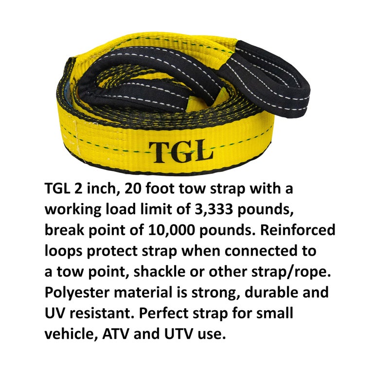 TGL 2 inch, 20 Foot Tow Strap, Tree Saver, Tow Rope Heavy Duty with Reinforced Loops 10,000 Pound Capacity. Compatible with Polaris, Honda, Can-Am ATV, UTV, Side by Side and Other Utility Vehicles. - Image 2