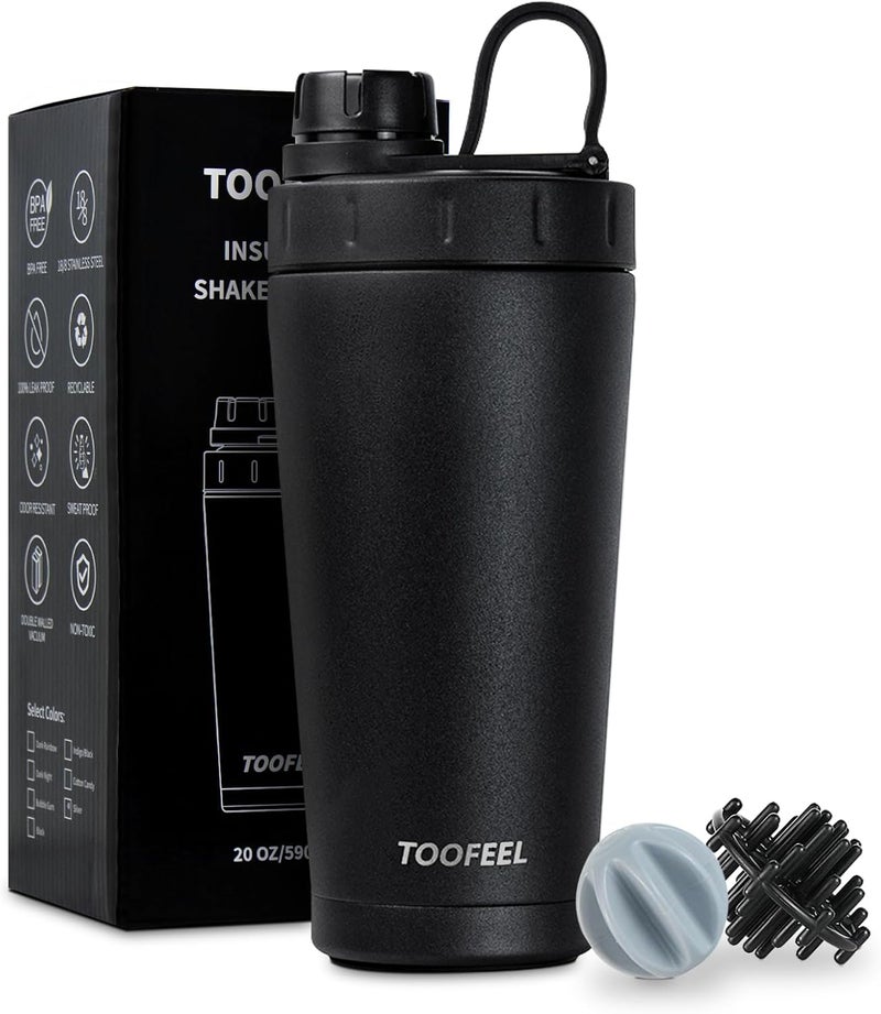 TOOFEEL زجاجة لخلط البروتين من الفولاذ المقاوم للصدأ - 20 أونصة، كوب خلط معزول مزدوج الجدار، يحافظ على البرودة/السخونة، لخلطات البروتين وتمارين الجيم - Image 1