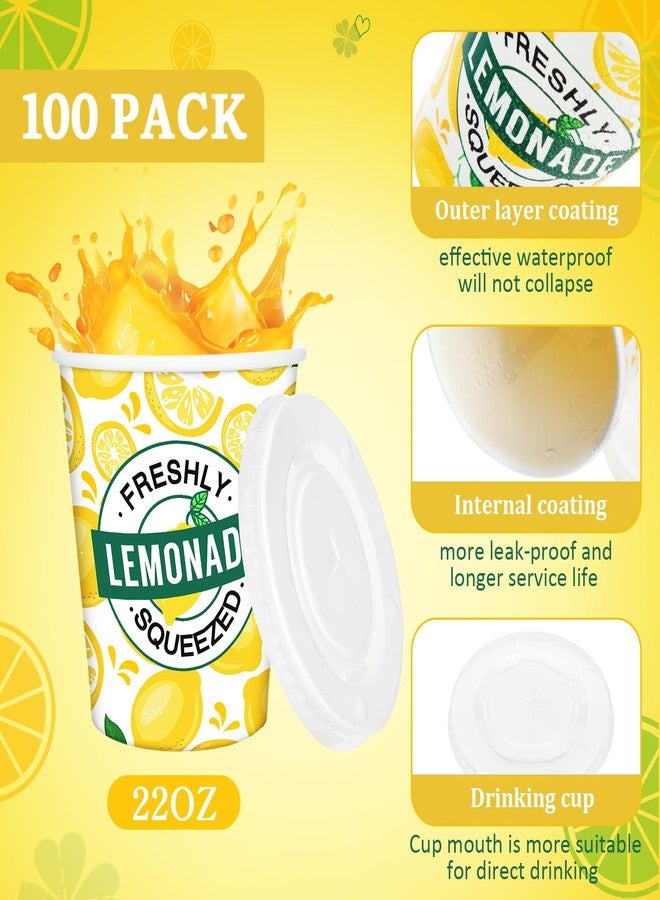 Meanplan 300 Pieces/100 Sets Lemonade Cups with Lids and Straws Disposable Cups for Party Decorative Lemon Paper Cup Lemonade Stand Supplies for Water Juice Kitchen Coffee Birthday Decorations (9 oz) - Image 5