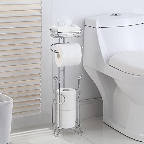 SunnyPoint Bathroom Heavyweight Toilet Tissue Paper Roll Storage Holder Stand with Reserve and Shelve, The Reserve Area Has Enough Space to Store Mega Rolls. (Chrome) - Image 3