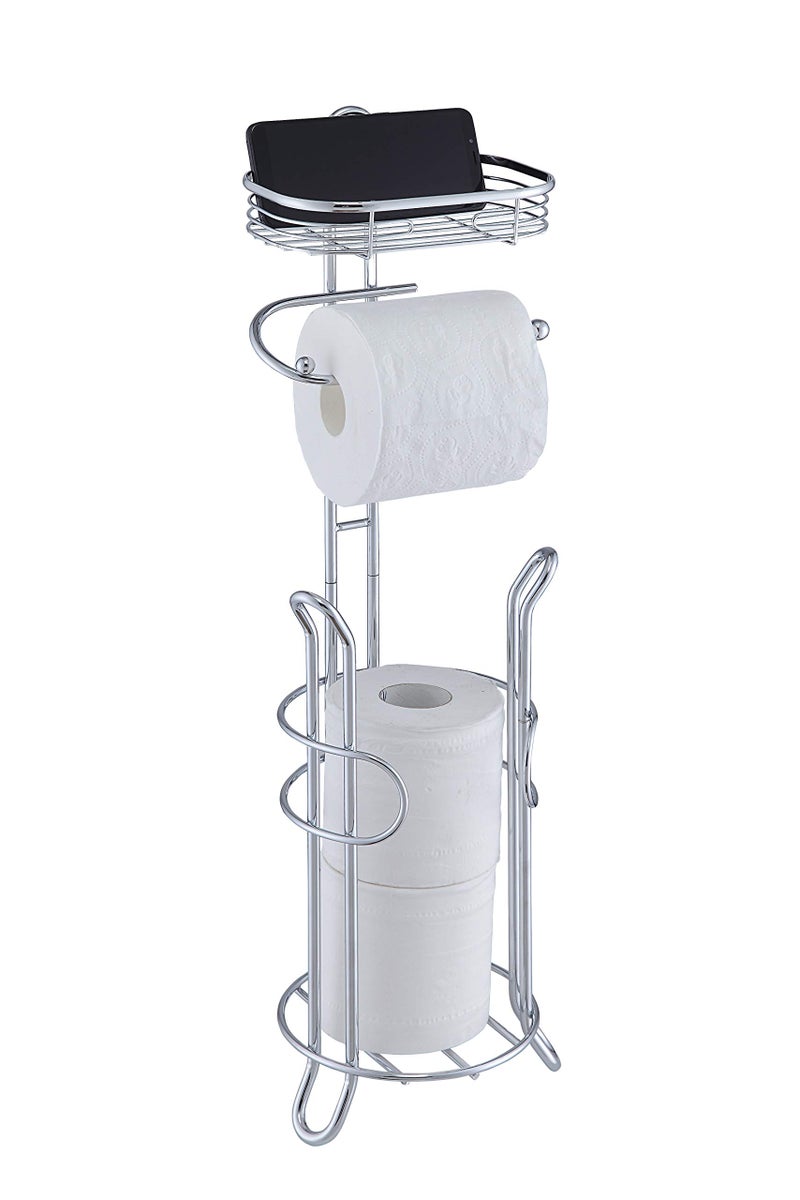 SunnyPoint Bathroom Heavyweight Toilet Tissue Paper Roll Storage Holder Stand with Reserve and Shelve, The Reserve Area Has Enough Space to Store Mega Rolls. (Chrome) - Image 1