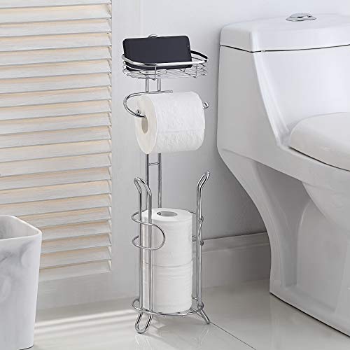 SunnyPoint Bathroom Heavyweight Toilet Tissue Paper Roll Storage Holder Stand with Reserve and Shelve, The Reserve Area Has Enough Space to Store Mega Rolls. (Chrome) - Image 4
