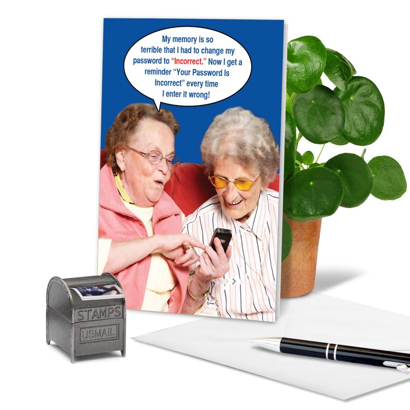 NobleWorks - Funny Happy Birthday Note Card with 5 x 7 Inch Envelope - Bday Greeting Card for Women, Mother, Sister, Friend - Congrats Bday Celebration Notecard - Incorrect Password 9912Z - Image 3