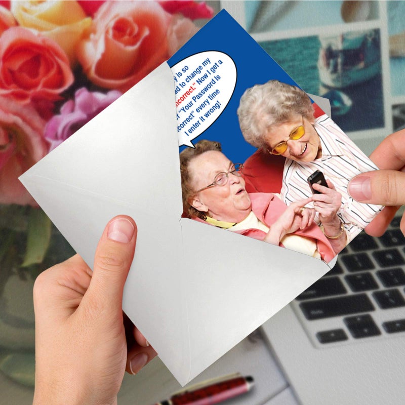 NobleWorks - Funny Happy Birthday Note Card with 5 x 7 Inch Envelope - Bday Greeting Card for Women, Mother, Sister, Friend - Congrats Bday Celebration Notecard - Incorrect Password 9912Z - Image 5