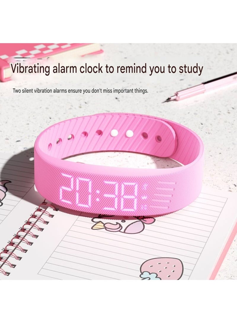 Digital Wristwatch with Large Time Display & Fitness Tracker – 40-Day Battery Life – USB Direct Charge – Vibration Alarm – Steps, Calories & Sleep Monitor - Pink - Image 1