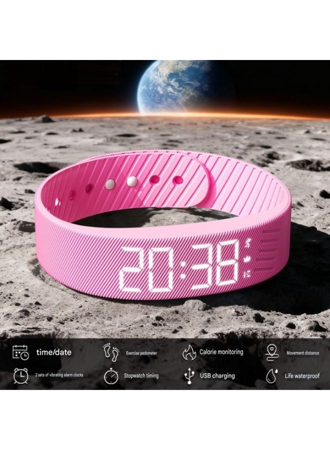 Digital Wristwatch with Large Time Display & Fitness Tracker – 40-Day Battery Life – USB Direct Charge – Vibration Alarm – Steps, Calories & Sleep Monitor - Pink - Image 4