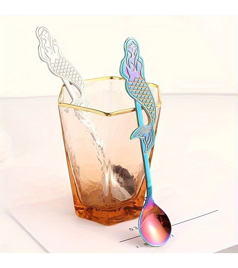 Rainbow 3Pcs Mermaid Coffee Spoons 304 Stainless Steel Long Handle Mirror Polished Dishwasher Safe - Image 2