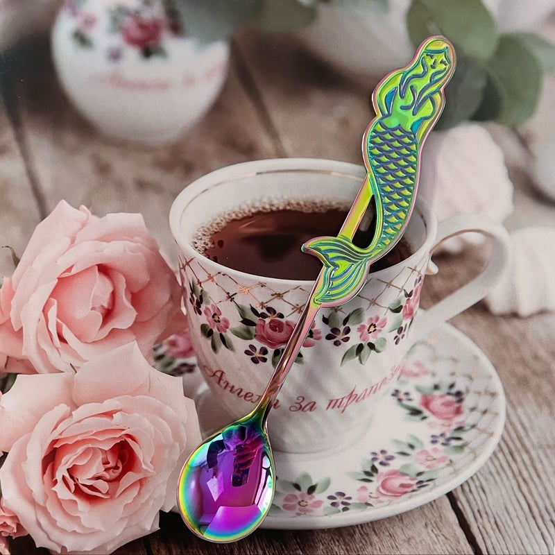 Rainbow 3Pcs Mermaid Coffee Spoons 304 Stainless Steel Long Handle Mirror Polished Dishwasher Safe - Image 4