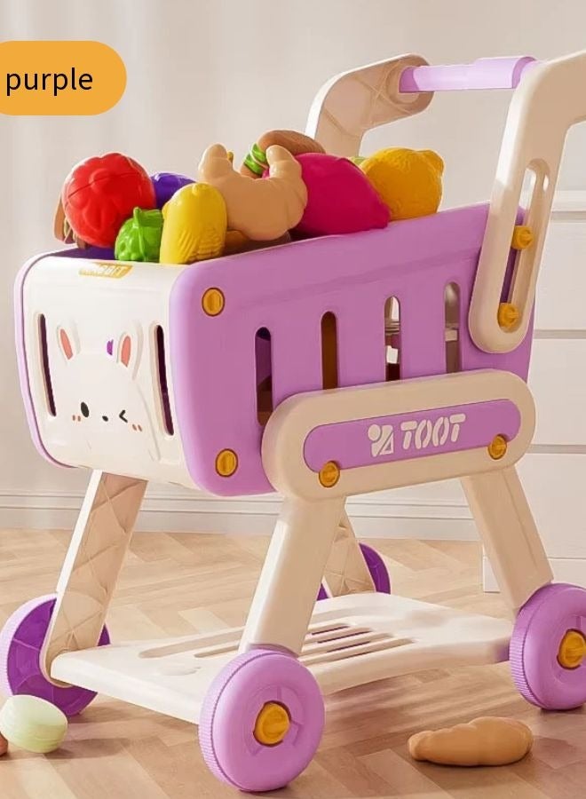 Vixplorn Basic & Life Skills Children's trolley shopping toy, with toy fruits, vegetables and other accessories, role-play, educational games, experience shopping fun (purple model)  - Image 2