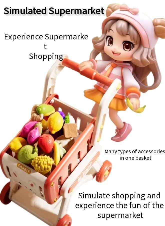 Vixplorn Basic & Life Skills Children's trolley shopping toy, with toy fruits, vegetables and other accessories, role-play, educational games, experience shopping fun (purple model)  - Image 4